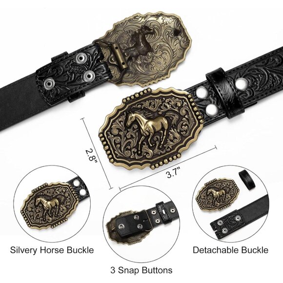 Cowboy Western Belts for Men Woman, Cowboy Cowgirl Belt Embossed Western Country - Picture 4 of 6